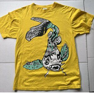 IKEA Graphic Koi Fish T-Shirt XS Yellow Cotton Short Sleeve